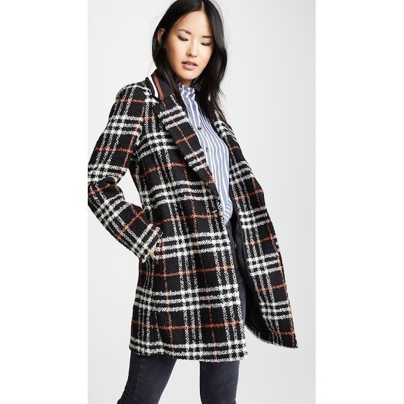 Scotch & Soda Jackets & Blazers - Scotch Soda Plaid Coat Women's Size S Black Orange White Wool Blend Jacket